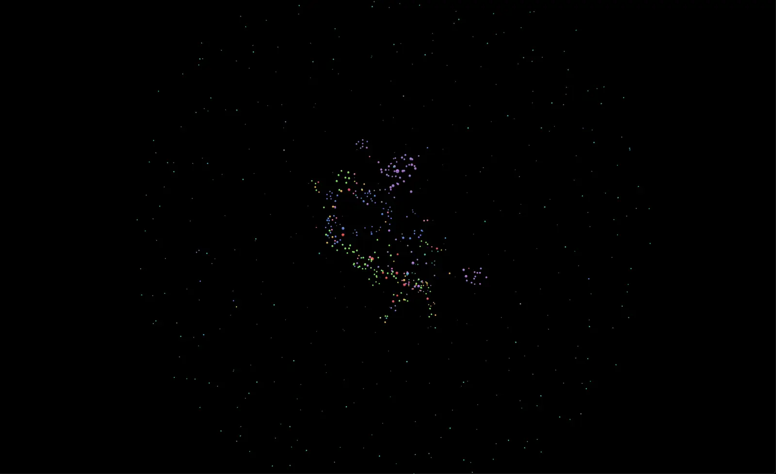 A Yodis Galaxy turning slowly as the view moves in toward its densest cluster of notes